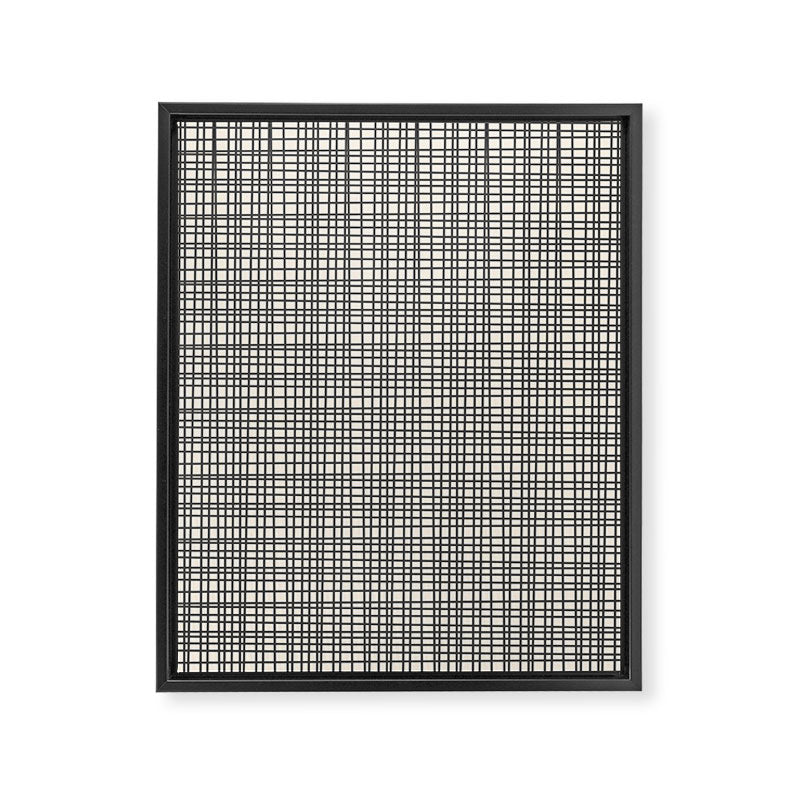 Fine Weave Mid-Century Modern Woven Pattern in Charcoal Gray and Almond Cream Framed Canvas Print Gallery Image 8