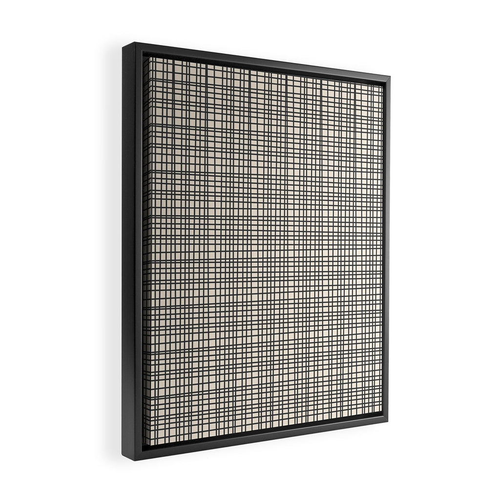 Fine Weave Mid-Century Modern Woven Pattern in Charcoal Gray and Almond Cream Framed Canvas Print Gallery Image 2