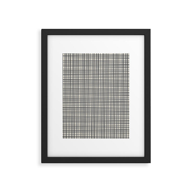 Fine Weave Mid-Century Modern Woven Pattern in Charcoal Gray and Almond Cream Framed Art Print Gallery Image 6