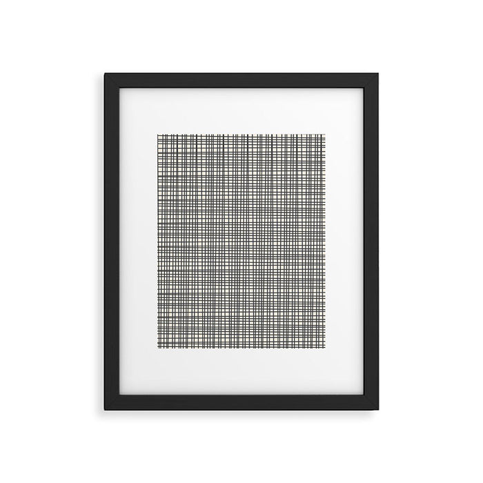 Fine Weave Mid-Century Modern Woven Pattern in Charcoal Gray and Almond Cream Framed Art Print Gallery Image 1