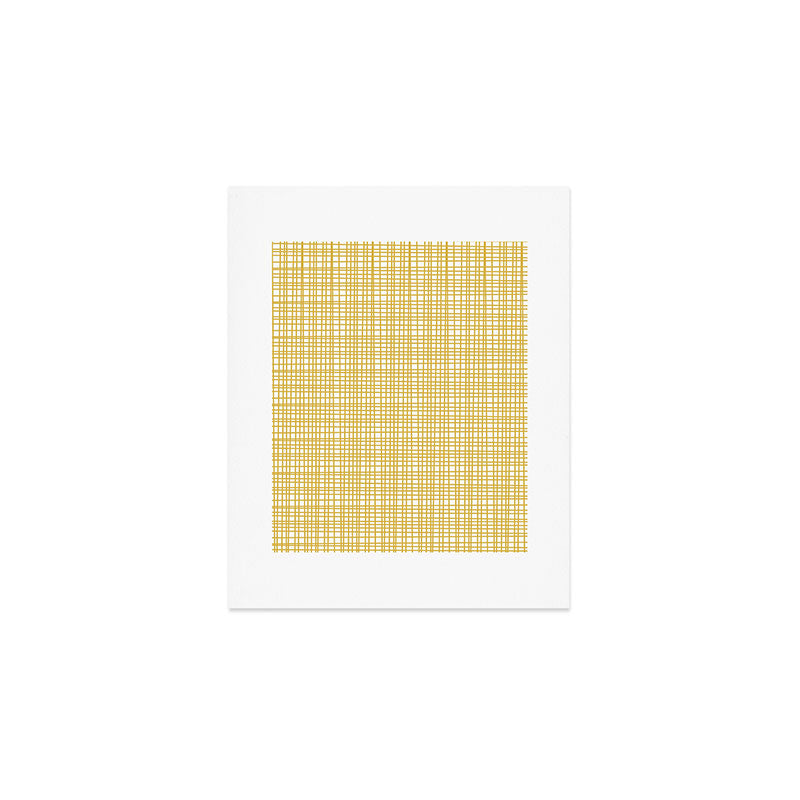 Fine Weave Minimalist Mid Century Modern Woven Pattern in Mustard Yellow and White Art Print Gallery Image 1