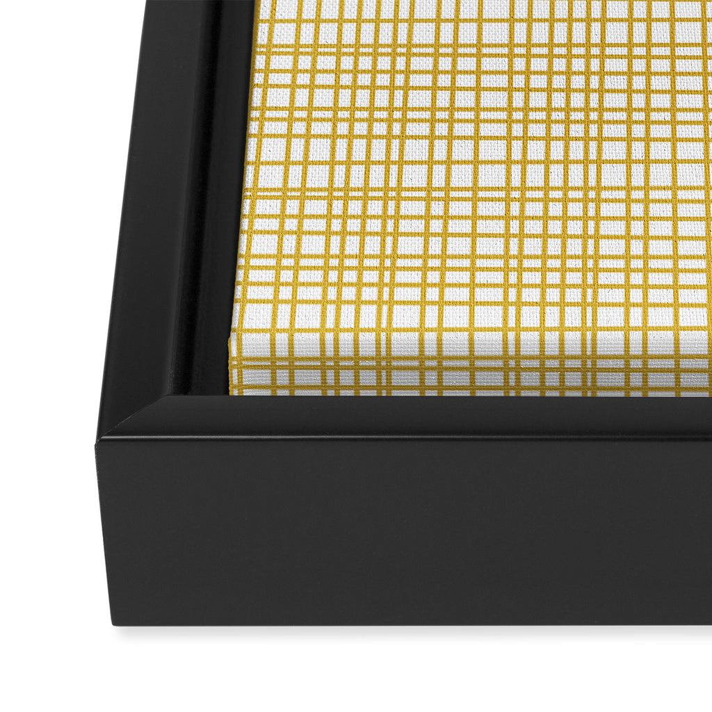 Fine Weave Minimalist Mid Century Modern Woven Pattern in Mustard Yellow and White Framed Canvas Print Gallery Image 3