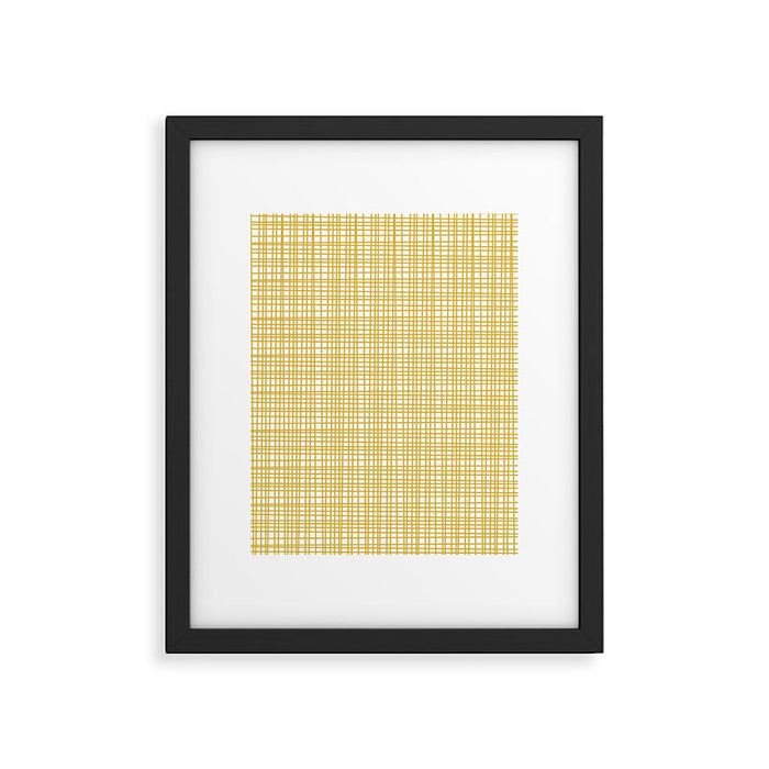 Fine Weave Minimalist Mid Century Modern Woven Pattern in Mustard Yellow and White Framed Art Print Gallery Image 1