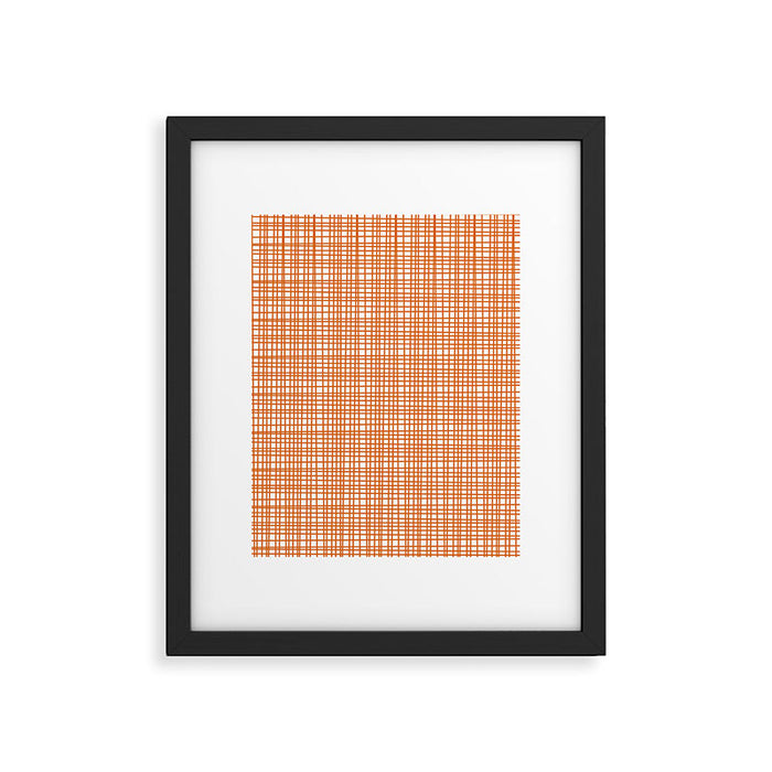 Fine Weave Minimalist Midcentury Woven Pattern in Orange and White Framed Art Print Gallery Image 1