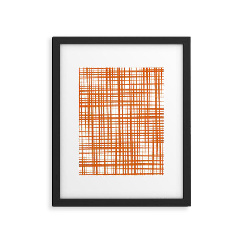 Fine Weave Minimalist Midcentury Woven Pattern in Orange and White Framed Art Print Gallery Image 6