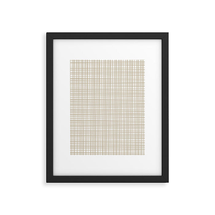 Fine Weave Minimalist Retro Mid Century Modern Pattern in Flax and White Framed Art Print Gallery Image 1