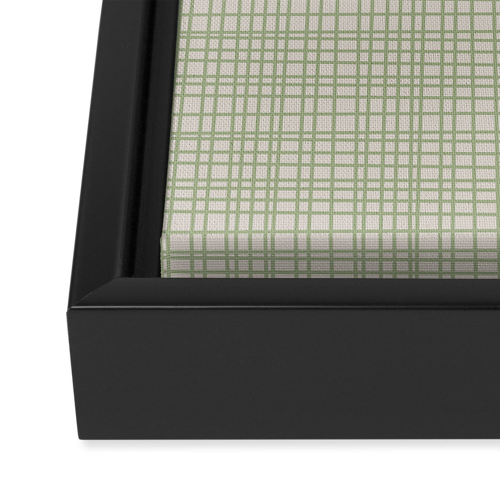 Fine Weave Retro Mid Century Modern Minimalist Woven Line Pattern in Sage and Beige Framed Canvas Print Gallery Image 3