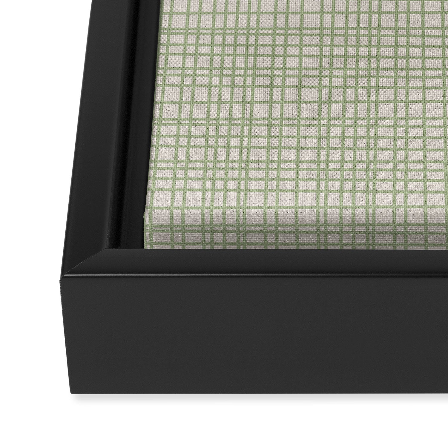 Fine Weave Retro Mid Century Modern Minimalist Woven Line Pattern in Sage and Beige Framed Canvas Print Gallery Image 3