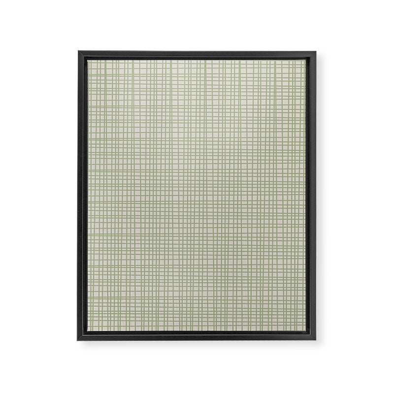Fine Weave Retro Mid Century Modern Minimalist Woven Line Pattern in Sage and Beige Framed Canvas Print Gallery Image 8