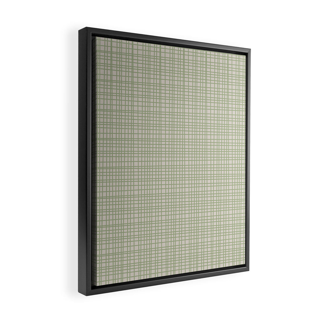 Fine Weave Retro Mid Century Modern Minimalist Woven Line Pattern in Sage and Beige Framed Canvas Print Gallery Image 2