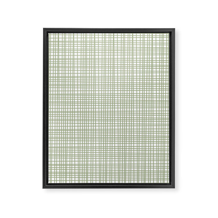 Fine Weave Retro Mid Century Modern Minimalist Woven Line Pattern Sage Green and White Framed Canvas Print Gallery Image 1