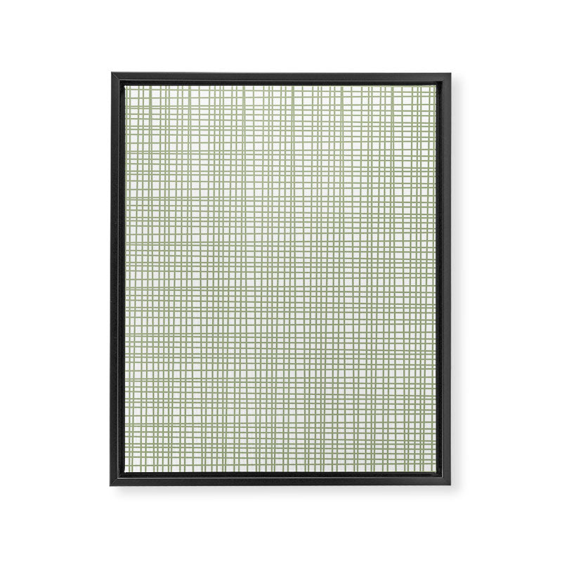 Fine Weave Retro Mid Century Modern Minimalist Woven Line Pattern Sage Green and White Framed Canvas Print Gallery Image 8