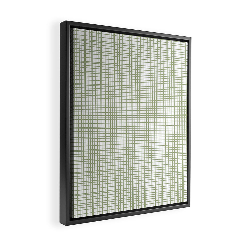 Fine Weave Retro Mid Century Modern Minimalist Woven Line Pattern Sage Green and White Framed Canvas Print Gallery Image 2