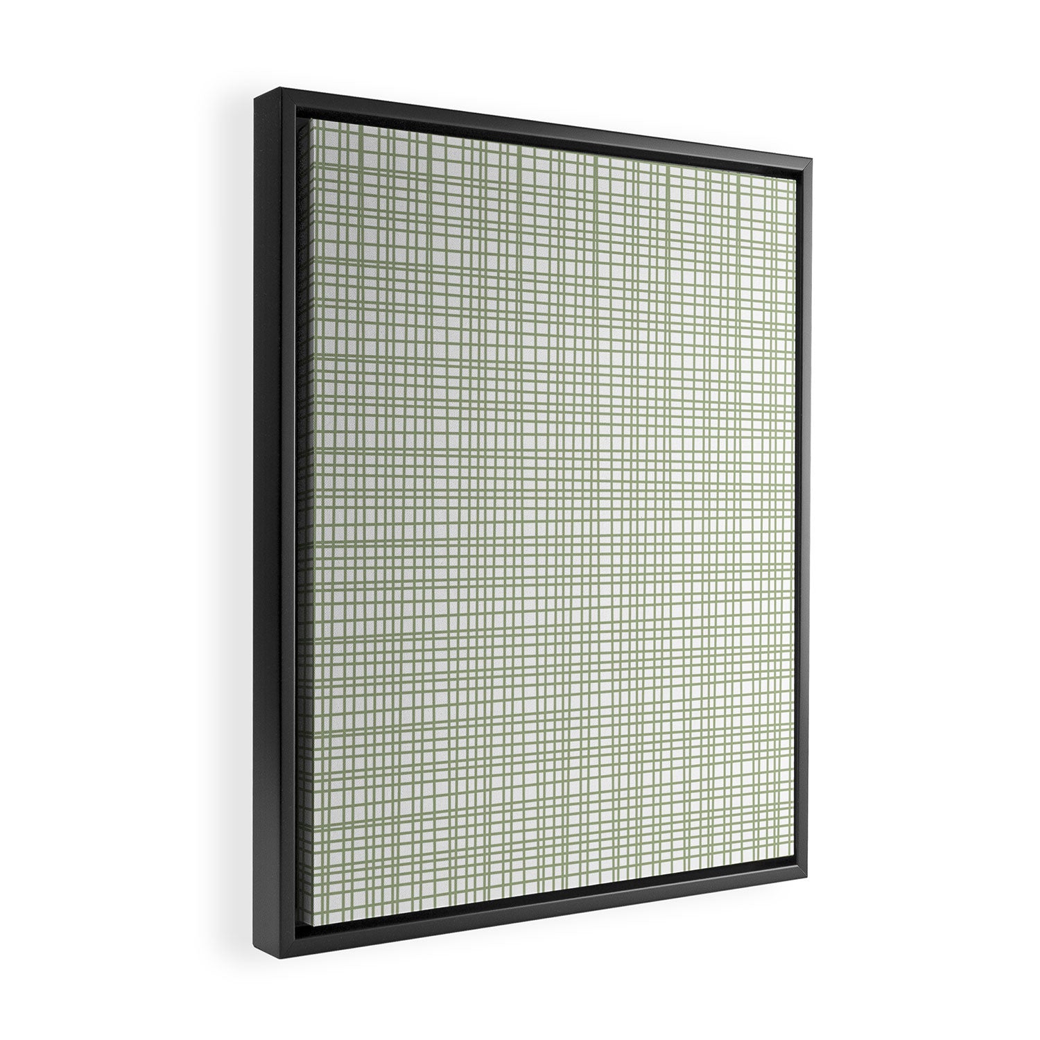 Fine Weave Retro Mid Century Modern Minimalist Woven Line Pattern Sage Green and White Framed Canvas Print Gallery Image 2