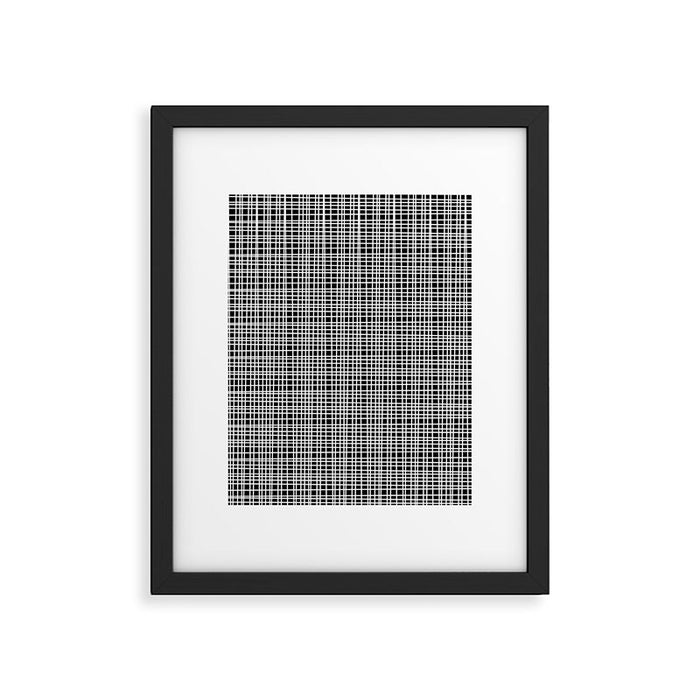 Fine Weave Retro Modern Mid-Century Pattern in White and Black Framed Art Print Gallery Image 1