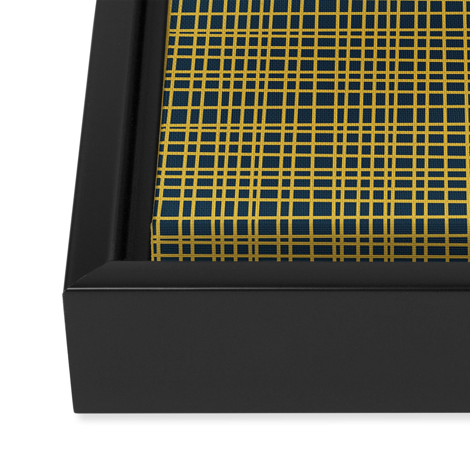 Fine Weave Retro Modern Mid-Century Pattern in Mustard Yellow and Navy Blue Framed Canvas Print Gallery Image 3