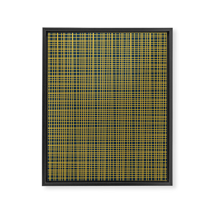Fine Weave Retro Modern Mid-Century Pattern in Mustard Yellow and Navy Blue Framed Canvas Print Gallery Image 1