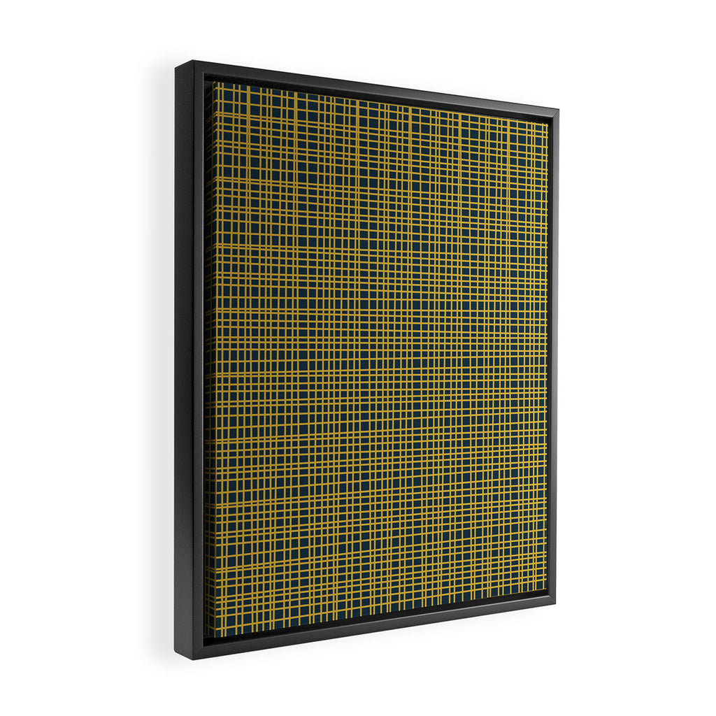 Fine Weave Retro Modern Mid-Century Pattern in Mustard Yellow and Navy Blue Framed Canvas Print Gallery Image 2