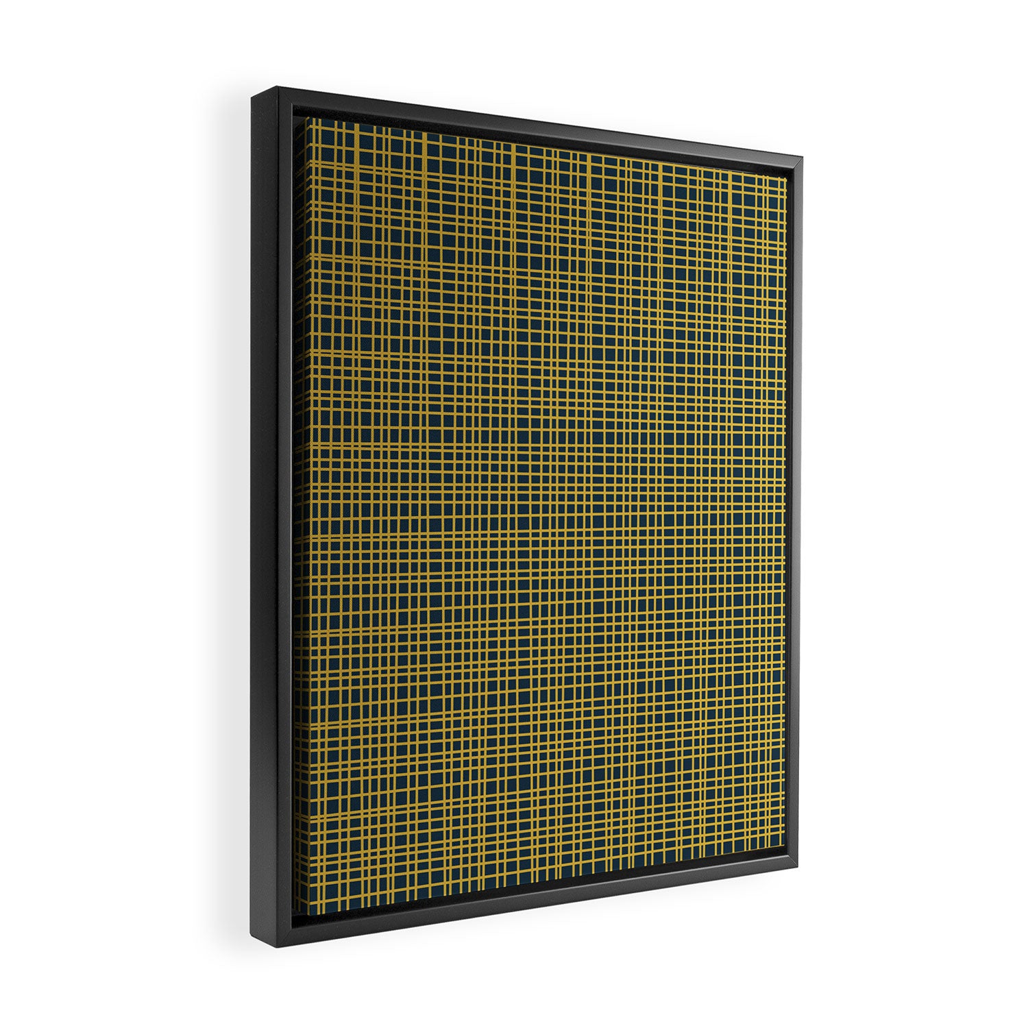 Fine Weave Retro Modern Mid-Century Pattern in Mustard Yellow and Navy Blue Framed Canvas Print Gallery Image 2