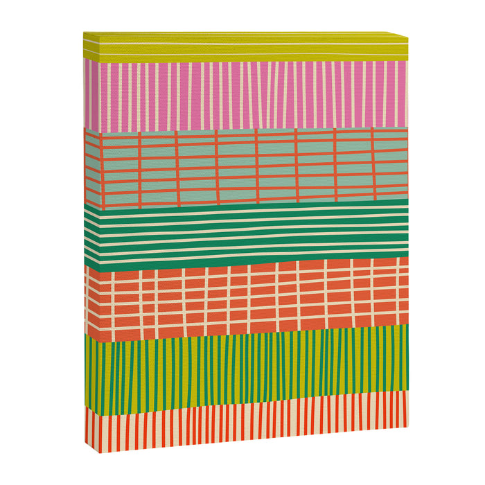 Finnish Patchwork Stripe Pattern Orange Green Pink Chartreuse Canvas Print Gallery Image 1