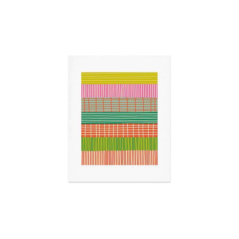 Finnish Patchwork Stripe Pattern Orange Green Pink Chartreuse Art Print Gallery Image 1
