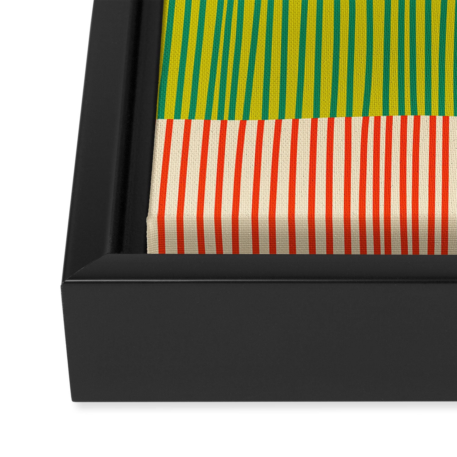 Finnish Patchwork Stripe Pattern Orange Green Pink Chartreuse Framed Canvas Print Gallery Image 3