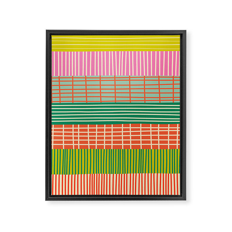 Finnish Patchwork Stripe Pattern Orange Green Pink Chartreuse Framed Canvas Print Gallery Image 6