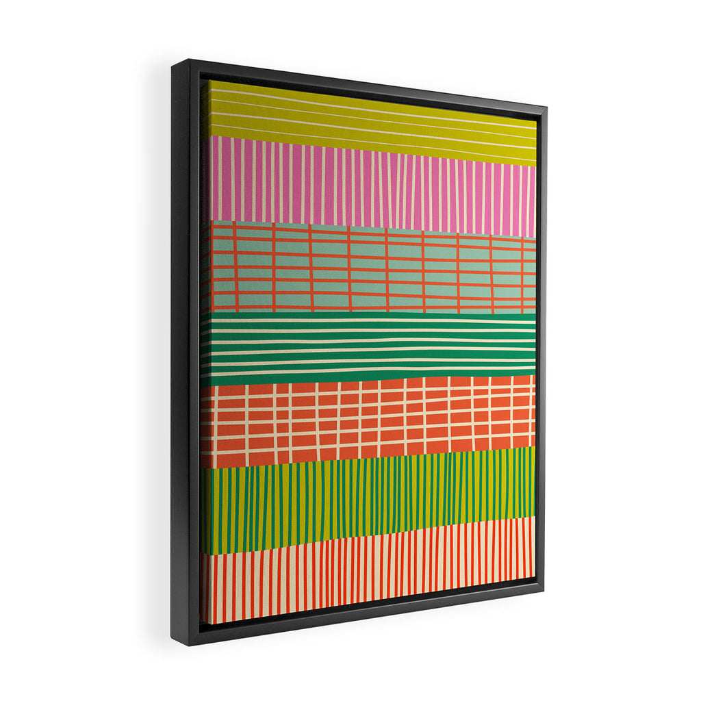 Finnish Patchwork Stripe Pattern Orange Green Pink Chartreuse Framed Canvas Print Gallery Image 2