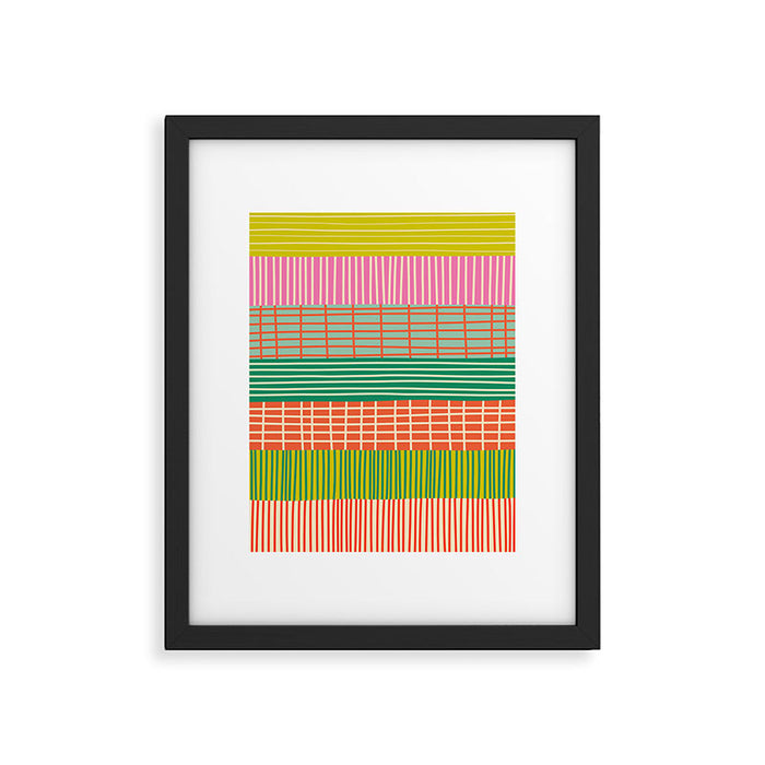 Finnish Patchwork Stripe Pattern Orange Green Pink Chartreuse Framed Art Print Gallery Image 1