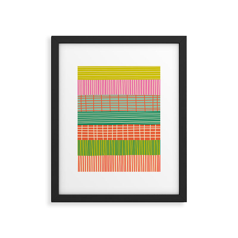 Finnish Patchwork Stripe Pattern Orange Green Pink Chartreuse Framed Art Print Gallery Image 5