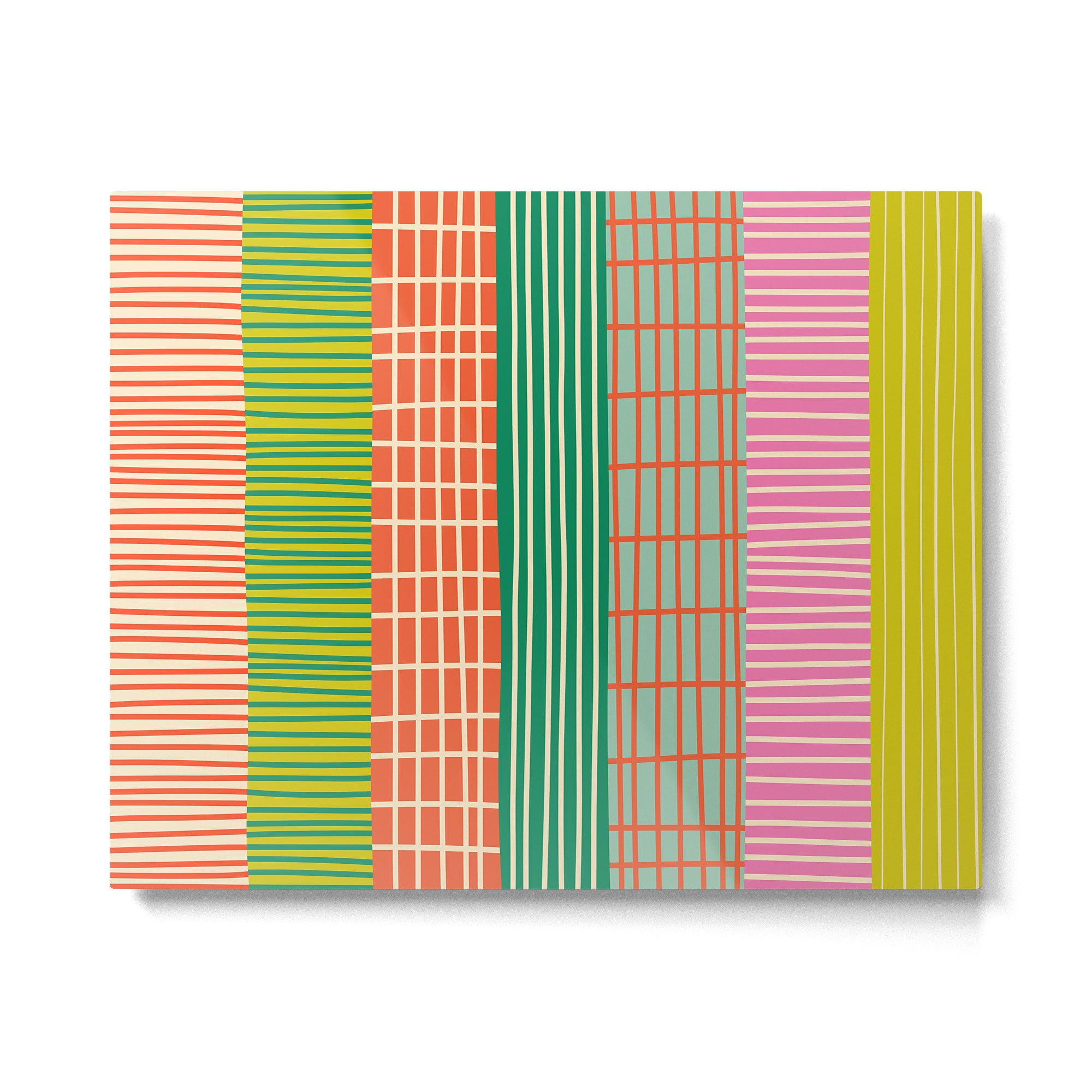 Finnish Patchwork Stripes Pattern Orange Green Pink Chartreuse Metal Print Gallery Image 4