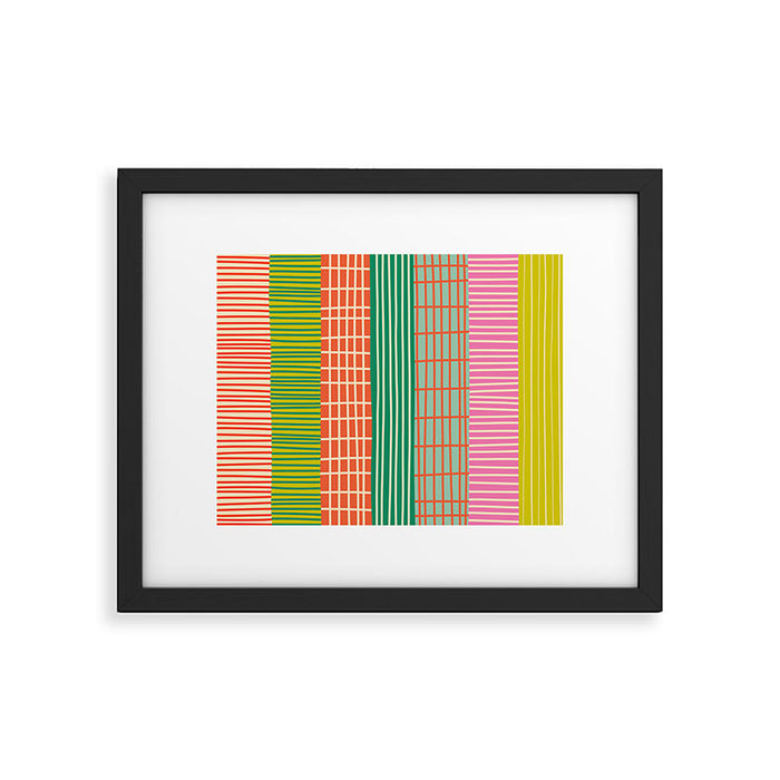 Finnish Patchwork Stripes Pattern Orange Green Pink Chartreuse Framed Art Print Gallery Image 1