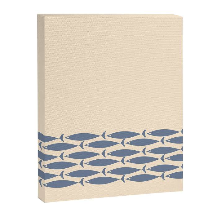 Fish Cuff - Minimalist Mid Century Modern Fish in Cream and Stone Blue Canvas Print Gallery Image 1