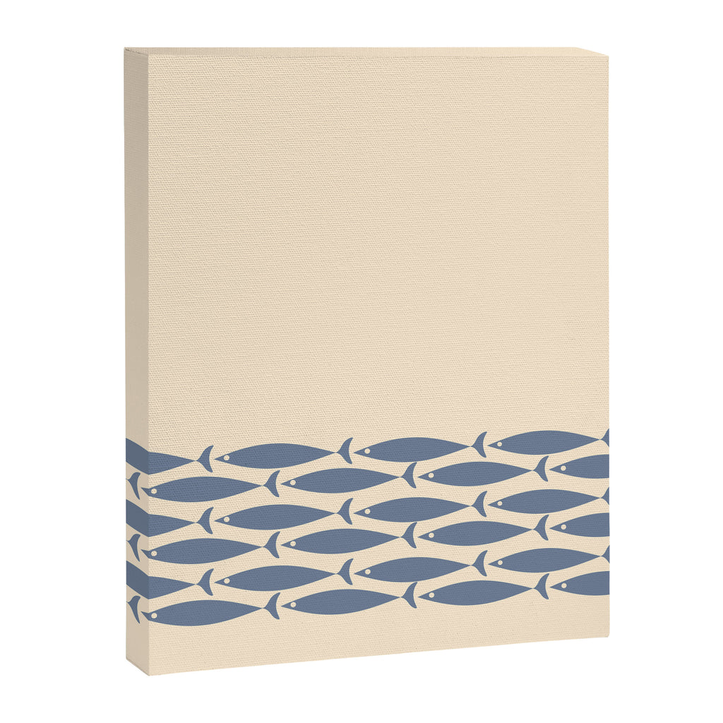 Fish Cuff - Minimalist Mid Century Modern Fish in Cream and Stone Blue Canvas Print Gallery Image 8