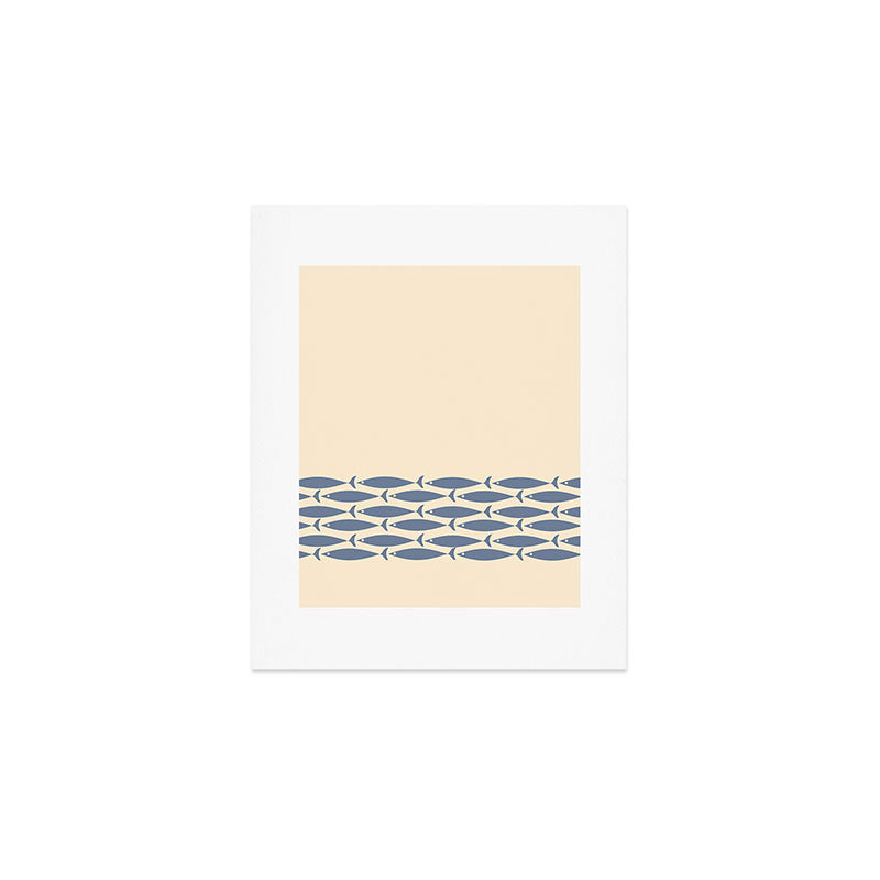 Fish Cuff - Minimalist Mid Century Modern Fish in Cream and Stone Blue Art Print Gallery Image 1