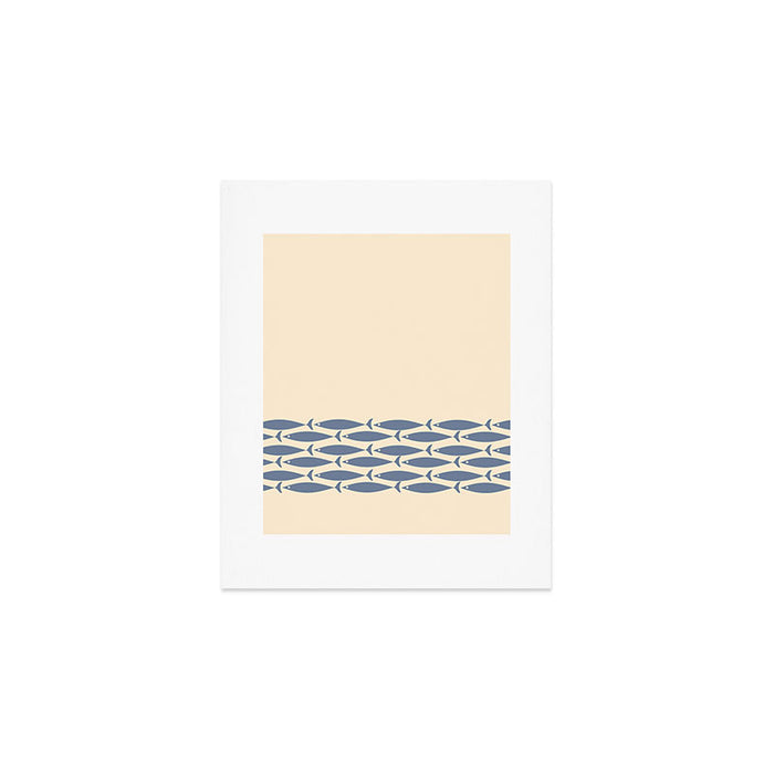 Fish Cuff - Minimalist Mid Century Modern Fish in Cream and Stone Blue Art Print Gallery Image 1