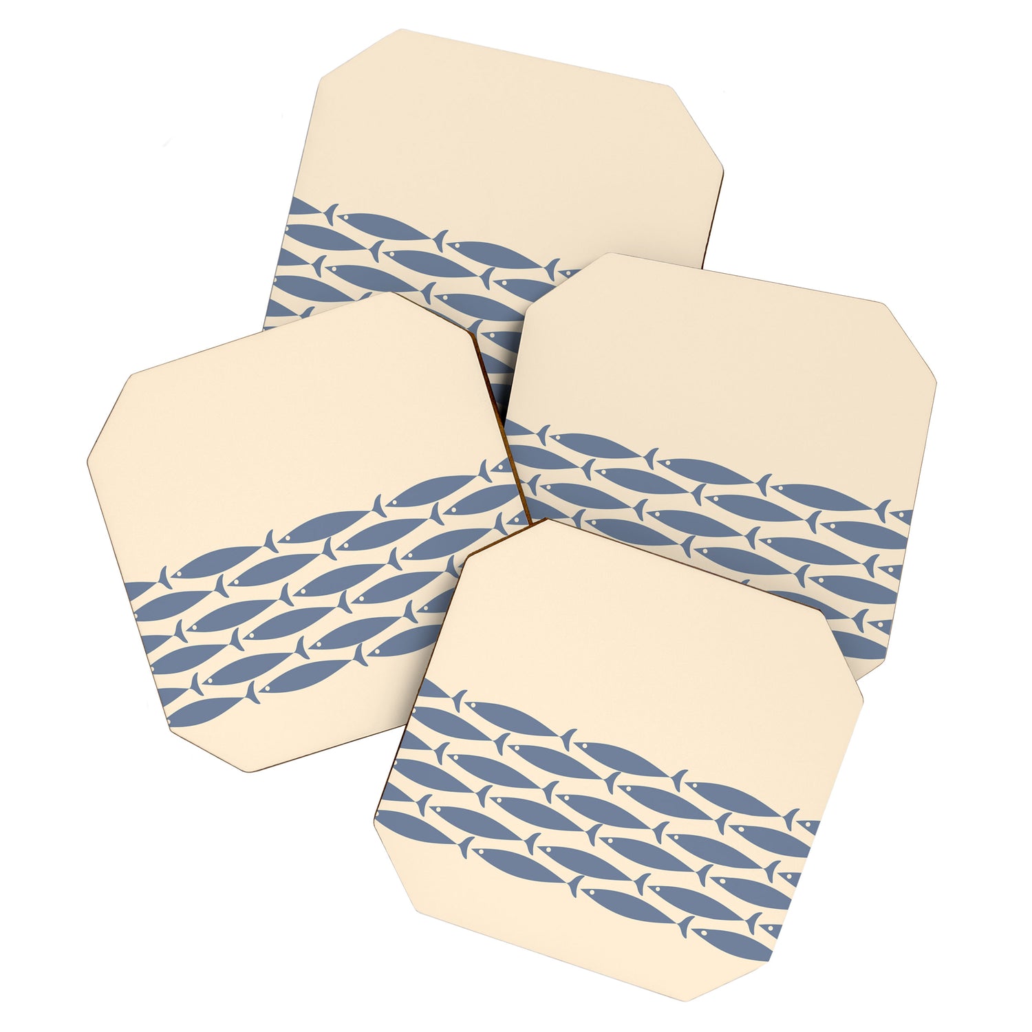 Fish Cuff - Minimalist Mid Century Modern Fish in Cream and Stone Blue Coaster Gallery Image 1