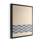 Fish Cuff - Minimalist Mid Century Modern Fish in Cream and Stone Blue Framed Canvas Print Gallery Image 2