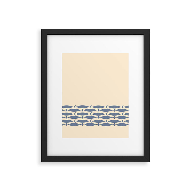 Fish Cuff - Minimalist Mid Century Modern Fish in Cream and Stone Blue Framed Art Print Gallery Image 6