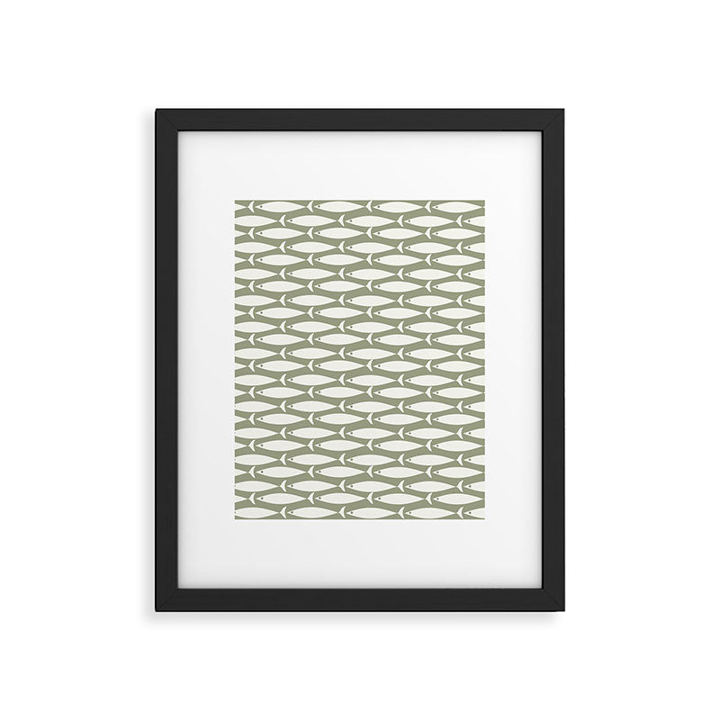 Fish Pattern in Sage Framed Art Print Gallery Image 6