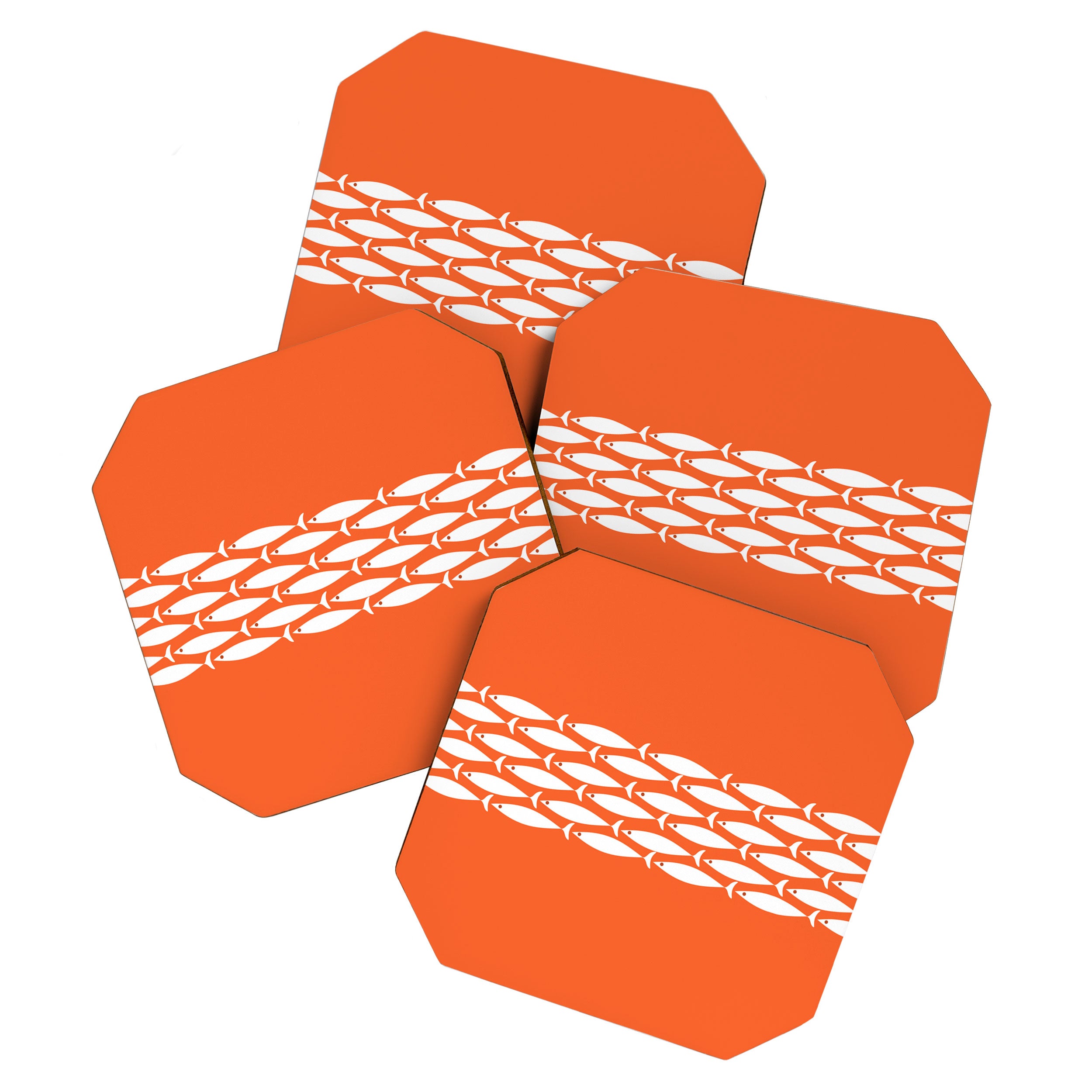 Fish Stripe 6 in Orange and White - Minimalist Pattern Coaster Gallery Image 1