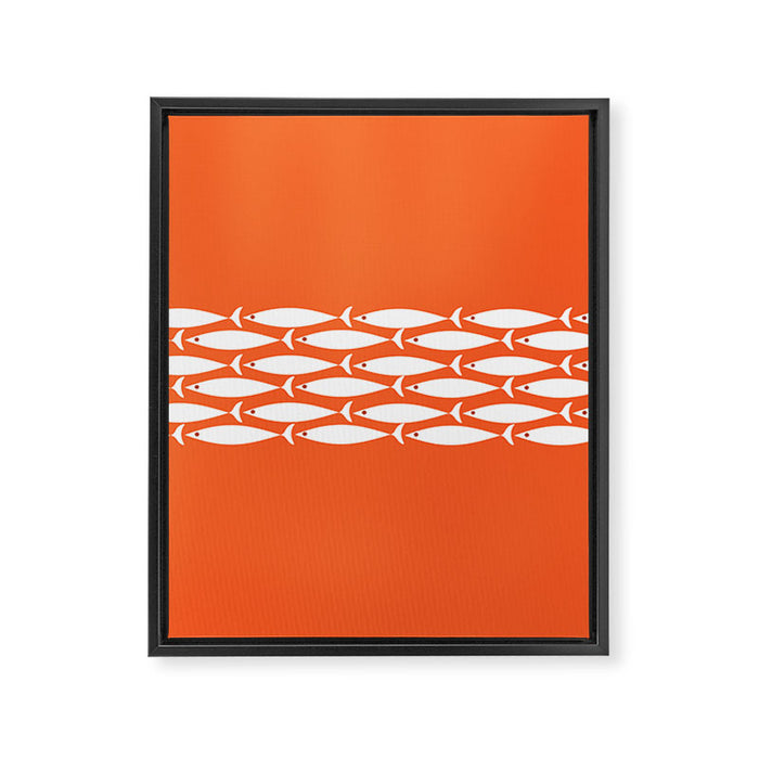 Fish Stripe 6 in Orange and White - Minimalist Pattern Framed Canvas Print Gallery Image 1