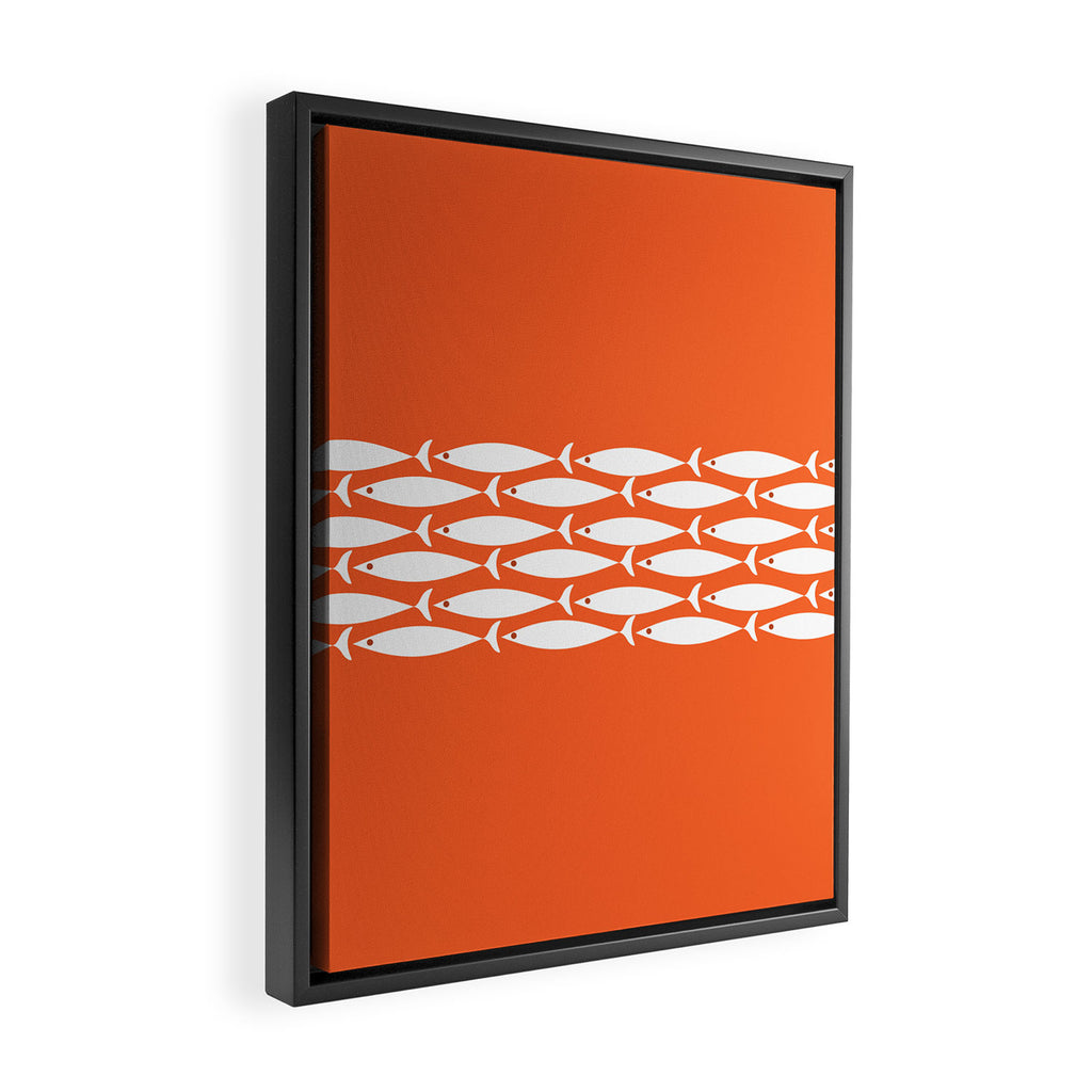 Fish Stripe 6 in Orange and White - Minimalist Pattern Framed Canvas Print Gallery Image 2