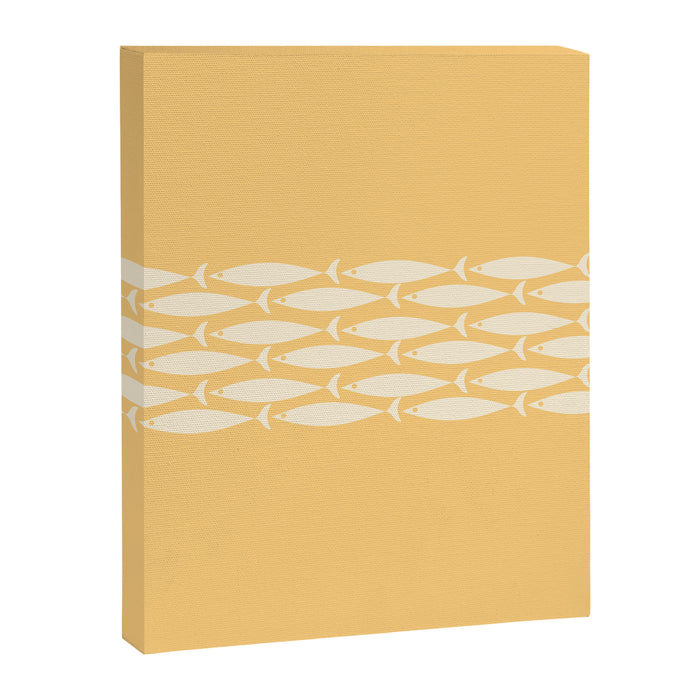 Fish Stripe 6 Minimalist Mid Century Modern Fish Pattern in Yellow Buttercream Canvas Print Gallery Image 1