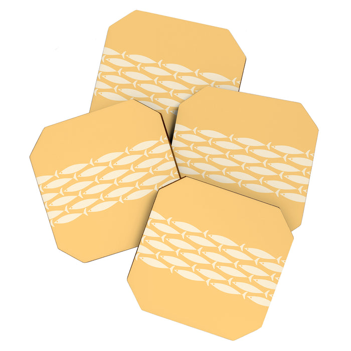 Fish Stripe 6 Minimalist Mid Century Modern Fish Pattern in Yellow Buttercream Coaster Gallery Image 1
