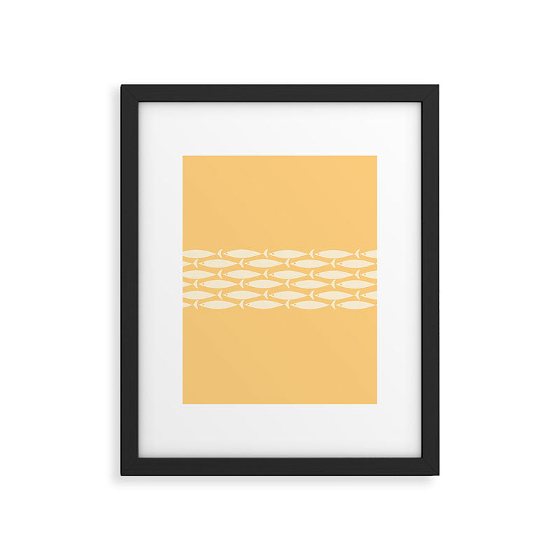 Fish Stripe 6 Minimalist Mid Century Modern Fish Pattern in Yellow Buttercream Framed Art Print Gallery Image 6