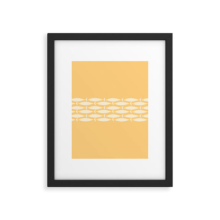 Fish Stripe 6 Minimalist Mid Century Modern Fish Pattern in Yellow Buttercream Framed Art Print Gallery Image 1