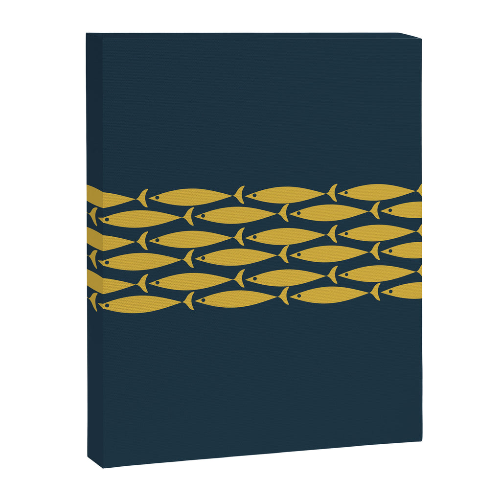 Fish Stripe 6 Minimalist Mid Century Modern Pattern in Light Mustard and Navy Blue Canvas Print Gallery Image 8