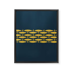 Fish Stripe 6 Minimalist Mid Century Modern Pattern in Light Mustard and Navy Blue Framed Canvas Print Gallery Image 8