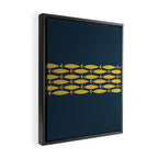 Fish Stripe 6 Minimalist Mid Century Modern Pattern in Light Mustard and Navy Blue Framed Canvas Print Gallery Image 2